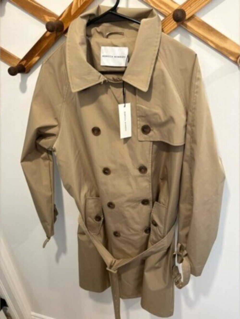 NWT Rebecca Minkoff Belted Trench Coat Khaki Beige Size L DBL Breasted $340 CAD - Picture 11 of 13